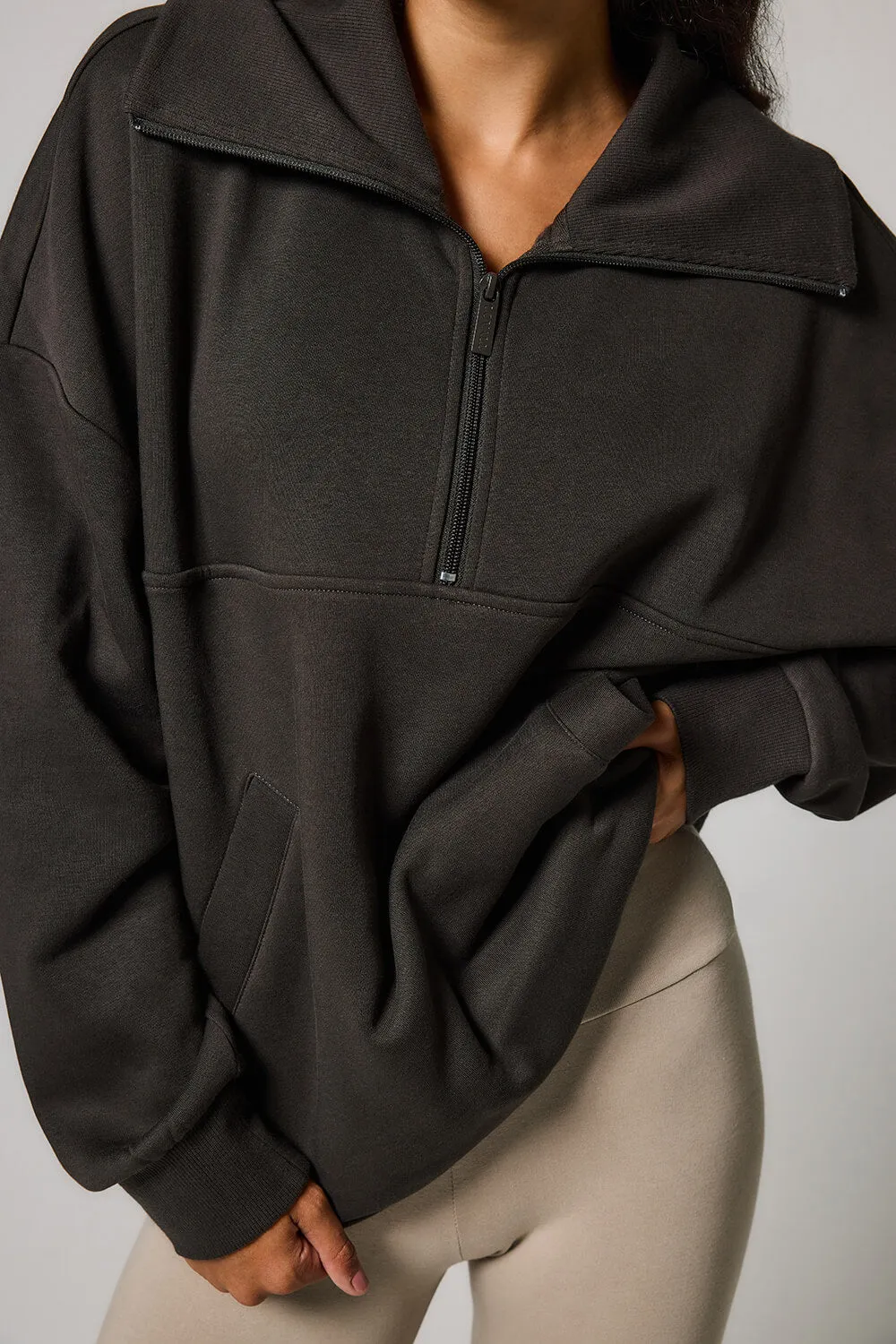 ALL SZN Organic Oversized 1/4 Zip Sweatshirt - Black Coffee