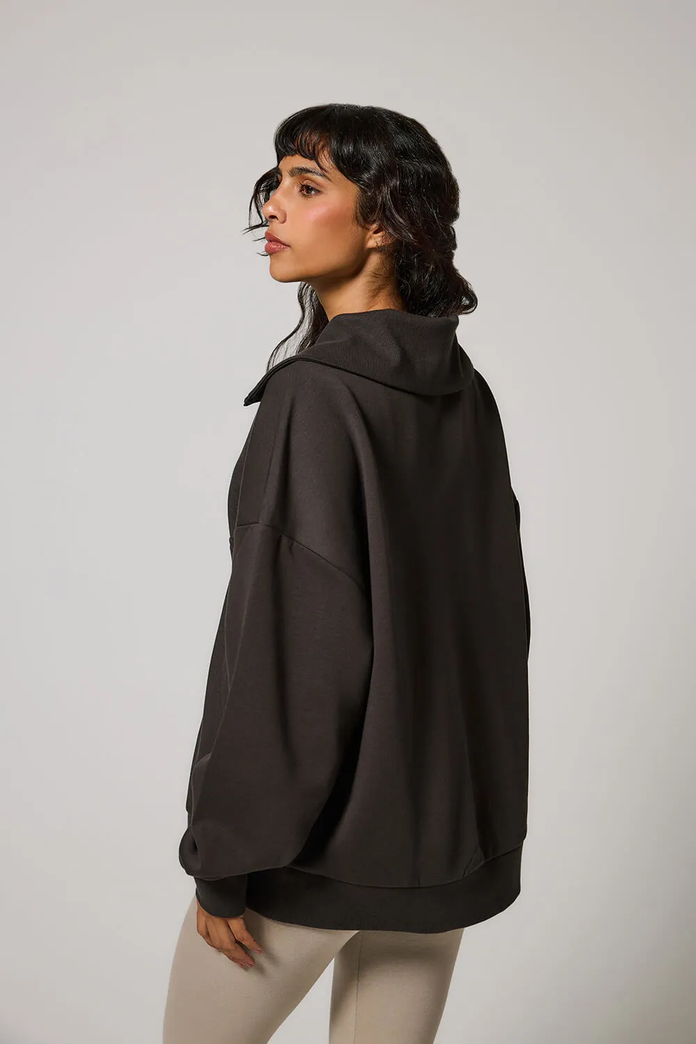 ALL SZN Organic Oversized 1/4 Zip Sweatshirt - Black Coffee
