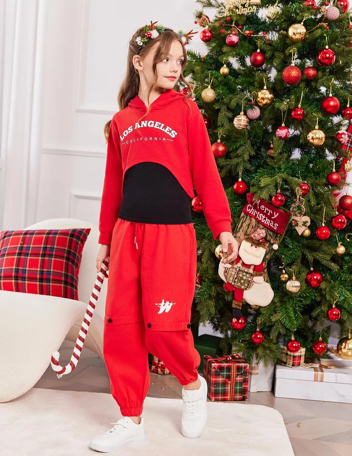 Arshiner Girls Cropped Sweatshirt Long Sleeve Shirts High Low Hem Crop Tops for Teens Kids Hoodies with Cami 5-14 Years