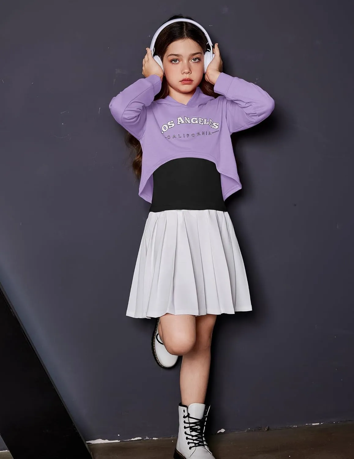 Arshiner Girls Cropped Sweatshirt Long Sleeve Shirts High Low Hem Crop Tops for Teens Kids Hoodies with Cami 5-14 Years