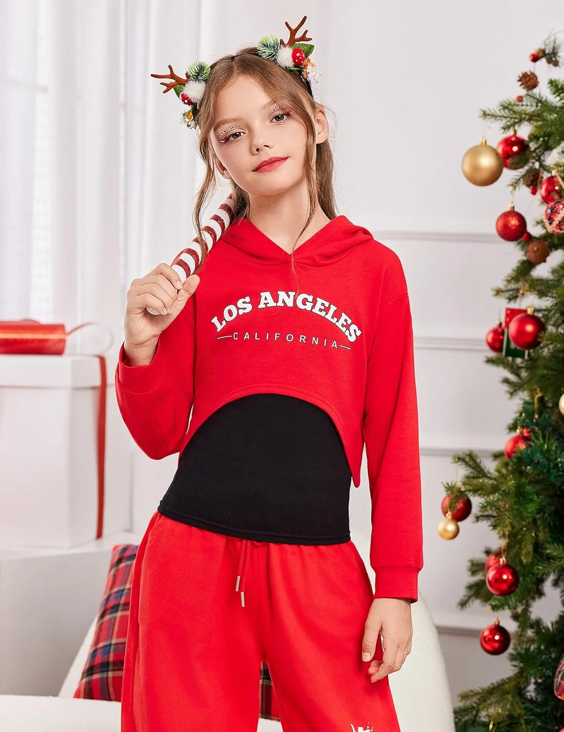 Arshiner Girls Cropped Sweatshirt Long Sleeve Shirts High Low Hem Crop Tops for Teens Kids Hoodies with Cami 5-14 Years