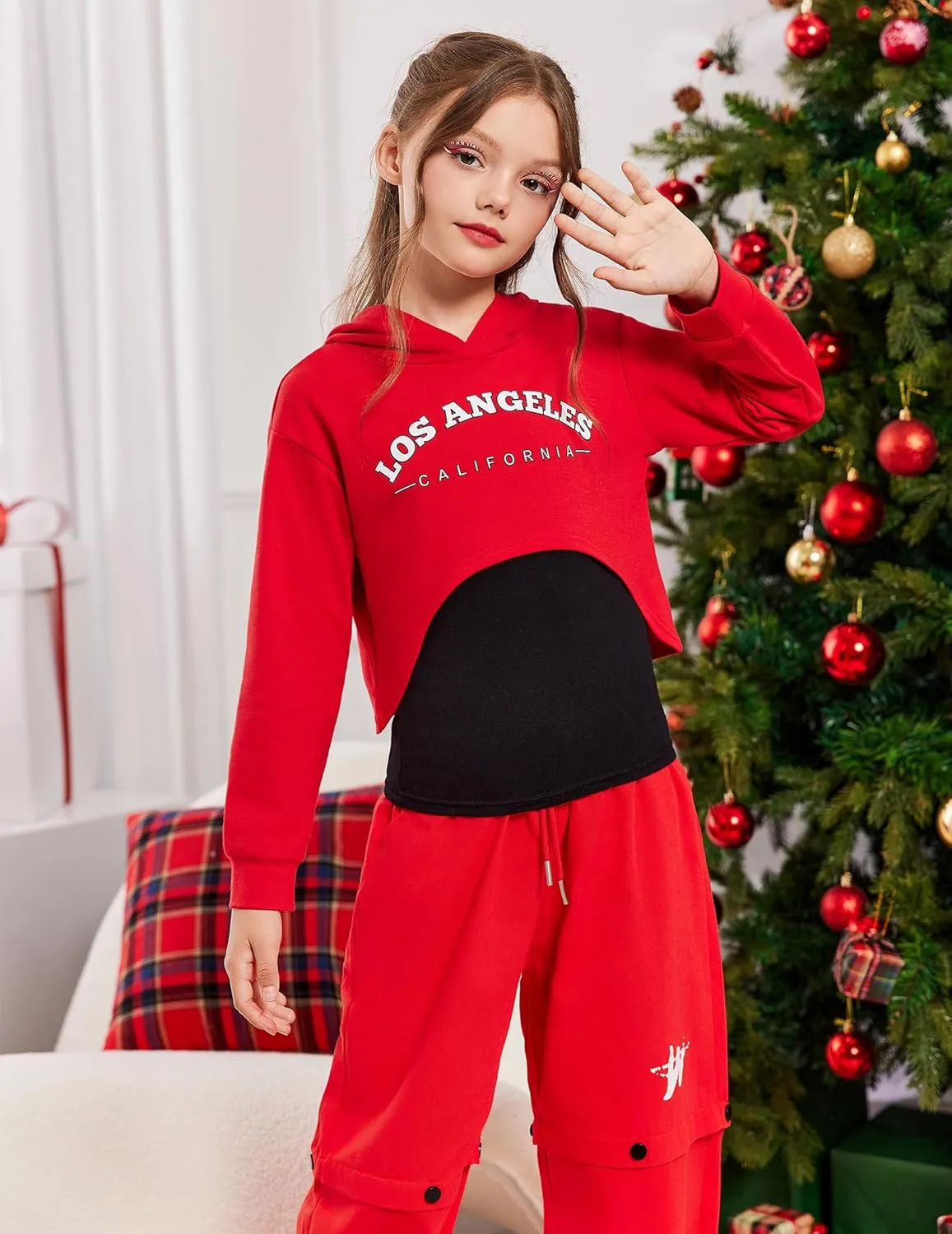 Arshiner Girls Cropped Sweatshirt Long Sleeve Shirts High Low Hem Crop Tops for Teens Kids Hoodies with Cami 5-14 Years