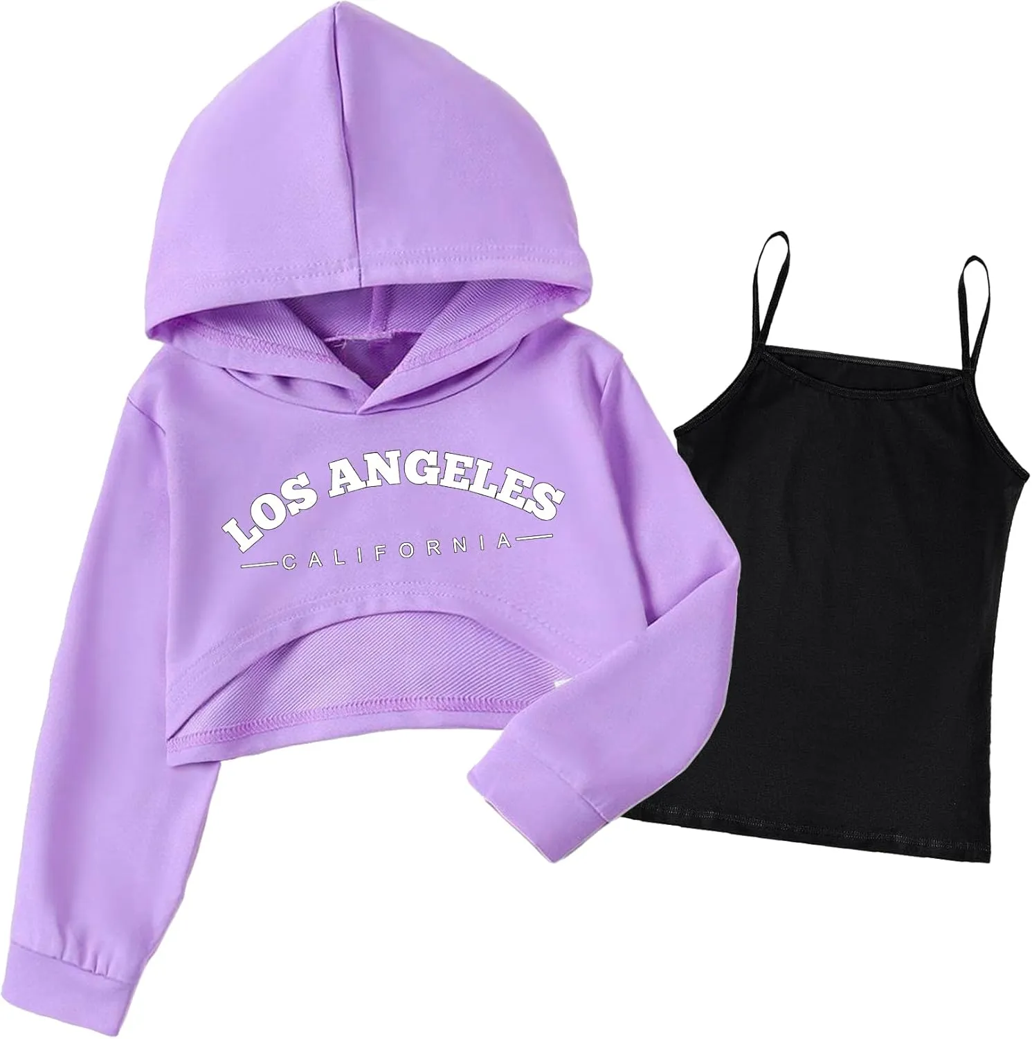 Arshiner Girls Cropped Sweatshirt Long Sleeve Shirts High Low Hem Crop Tops for Teens Kids Hoodies with Cami 5-14 Years