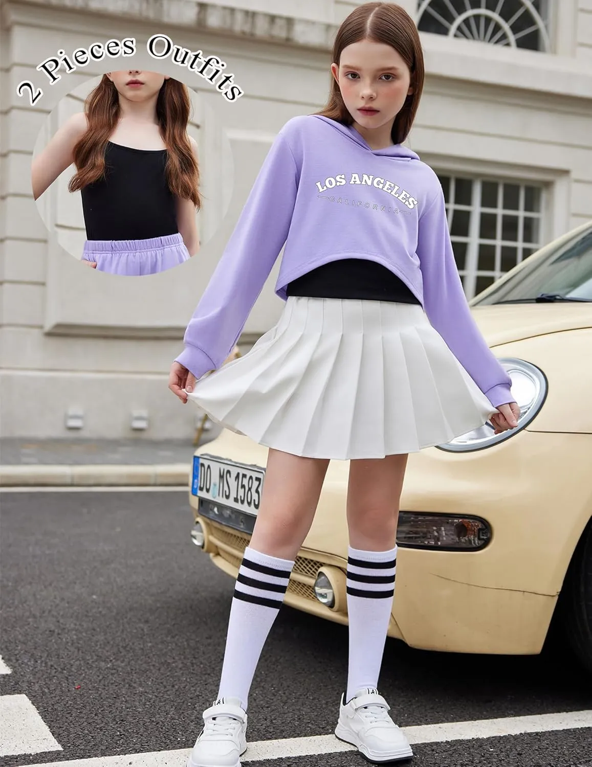 Arshiner Girls Cropped Sweatshirt Long Sleeve Shirts High Low Hem Crop Tops for Teens Kids Hoodies with Cami 5-14 Years