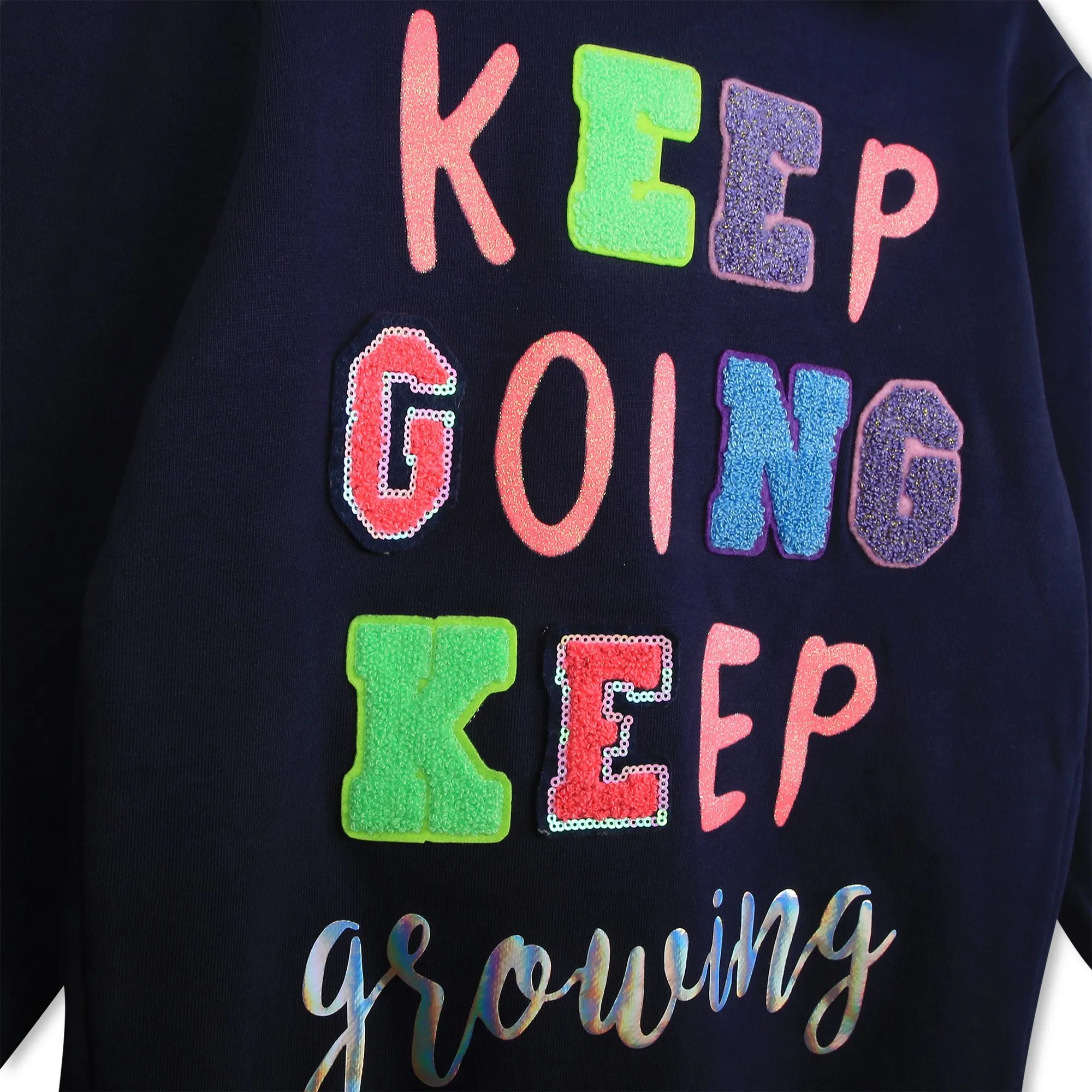 BILLIEBLUSH NAVY GRAPHIC HOODED SWEATSHIRT DRESS