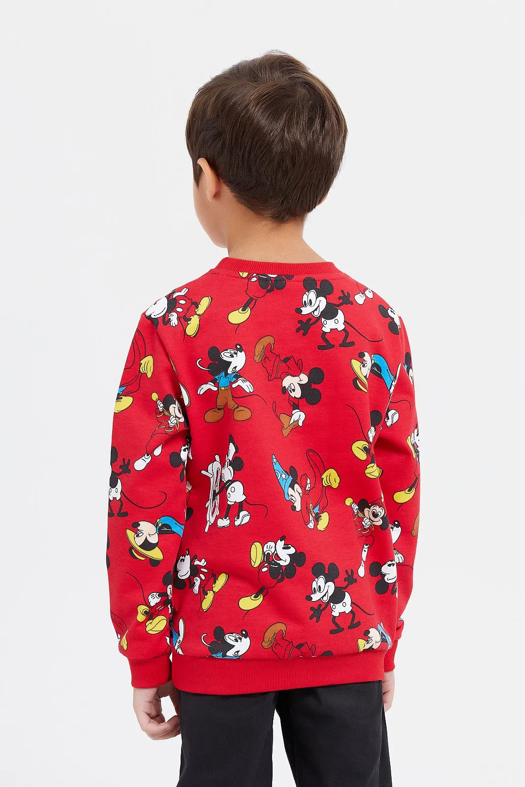 Boys Red Mickey Mouse Print Sweatshirt