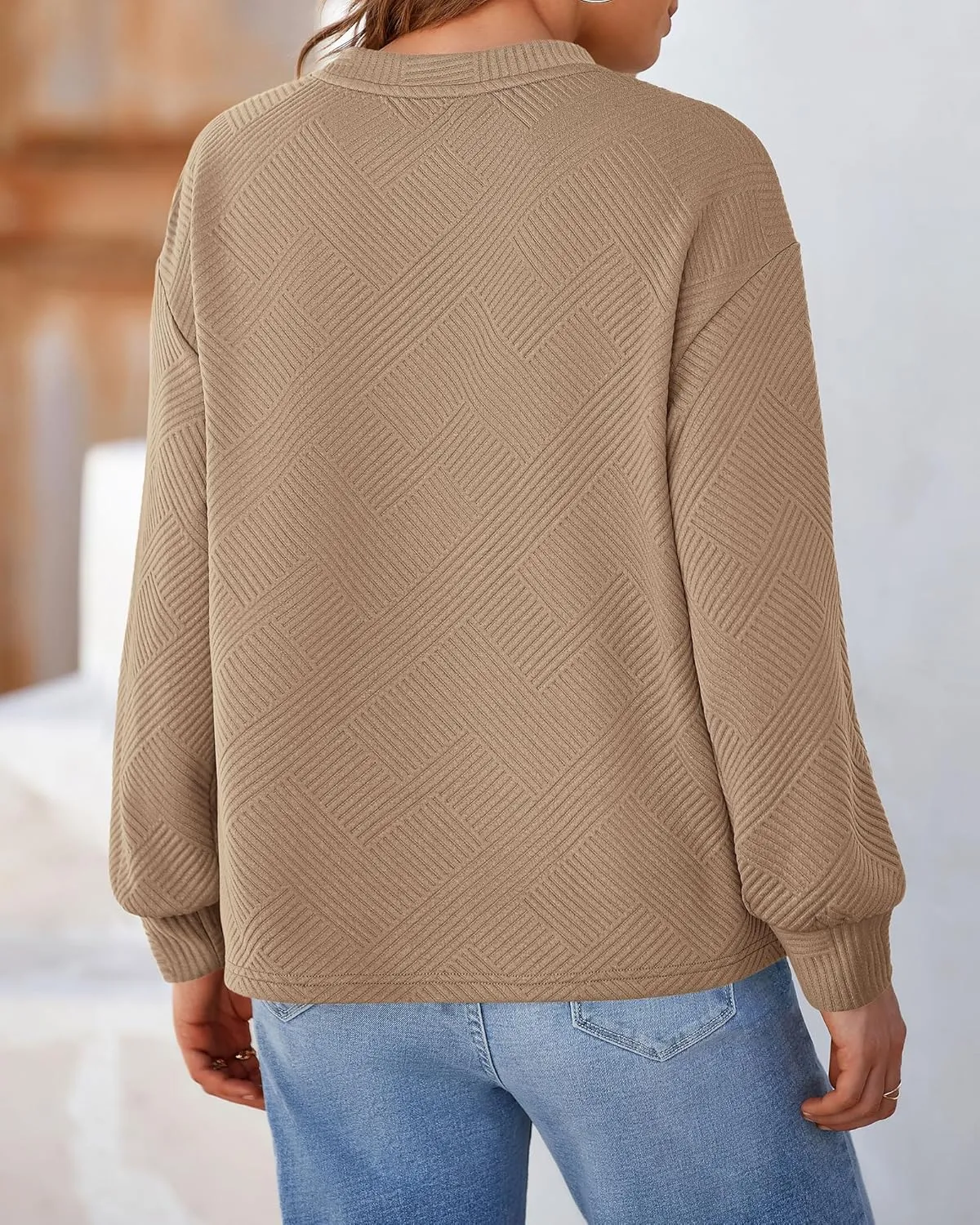 BTFBM Women's Casual Textured Sweatshirts 2024 Fall Winter Long Sleeve Drop Shoulder Crew Neck Pullover Tops with Pocket