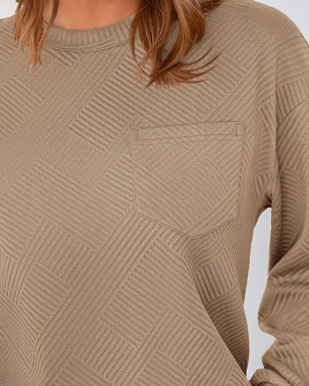 BTFBM Women's Casual Textured Sweatshirts 2024 Fall Winter Long Sleeve Drop Shoulder Crew Neck Pullover Tops with Pocket