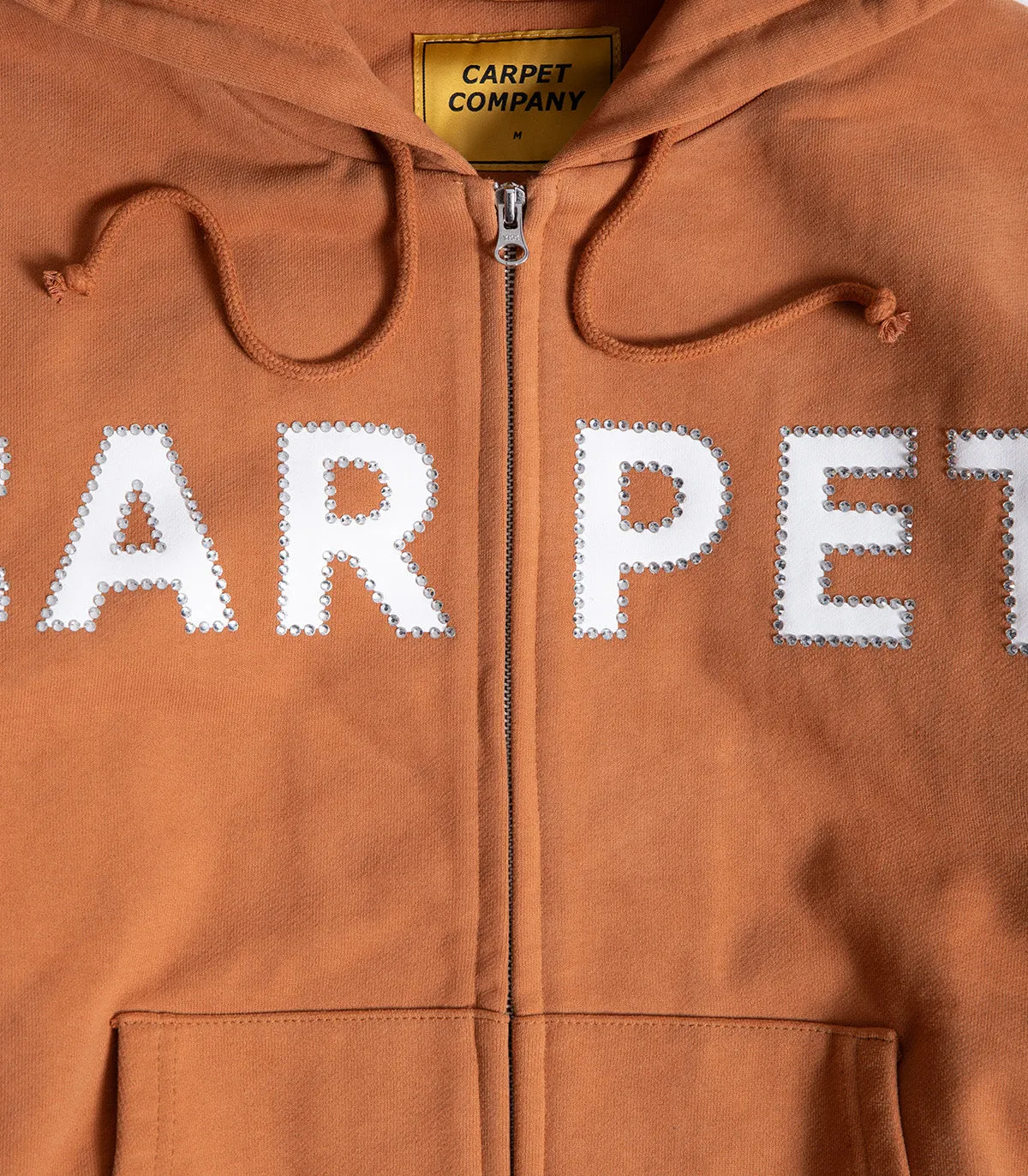 Carpet Rhinestone Double Zip Up Hooded Sweatshirt