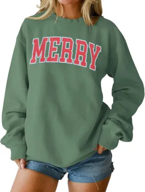 Christmas Women's Merry Graphic Sweatshirt Crewneck Xmas Holiday Sweater Shirt Oversized Pullover Top Winter Outfit