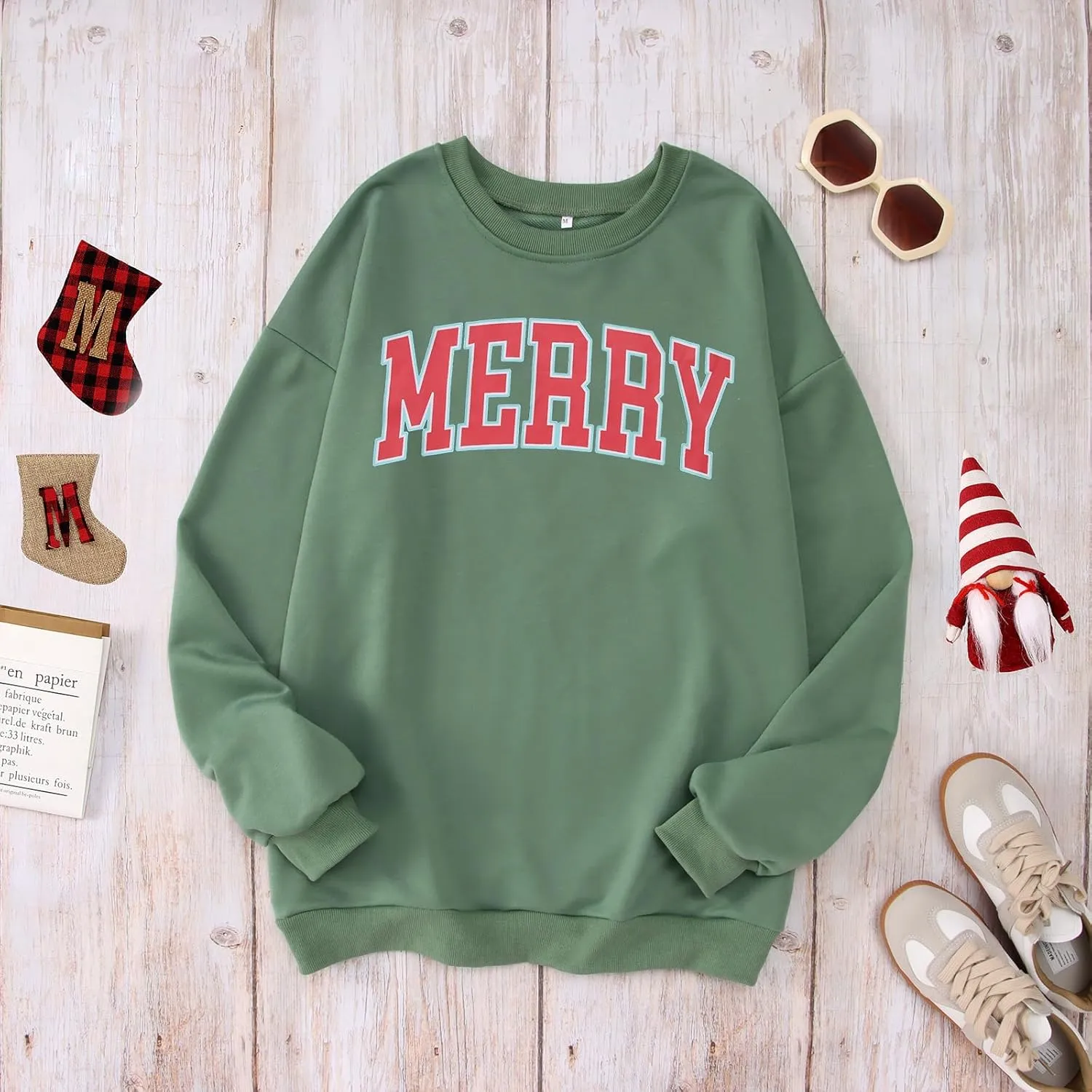 Christmas Women's Merry Graphic Sweatshirt Crewneck Xmas Holiday Sweater Shirt Oversized Pullover Top Winter Outfit