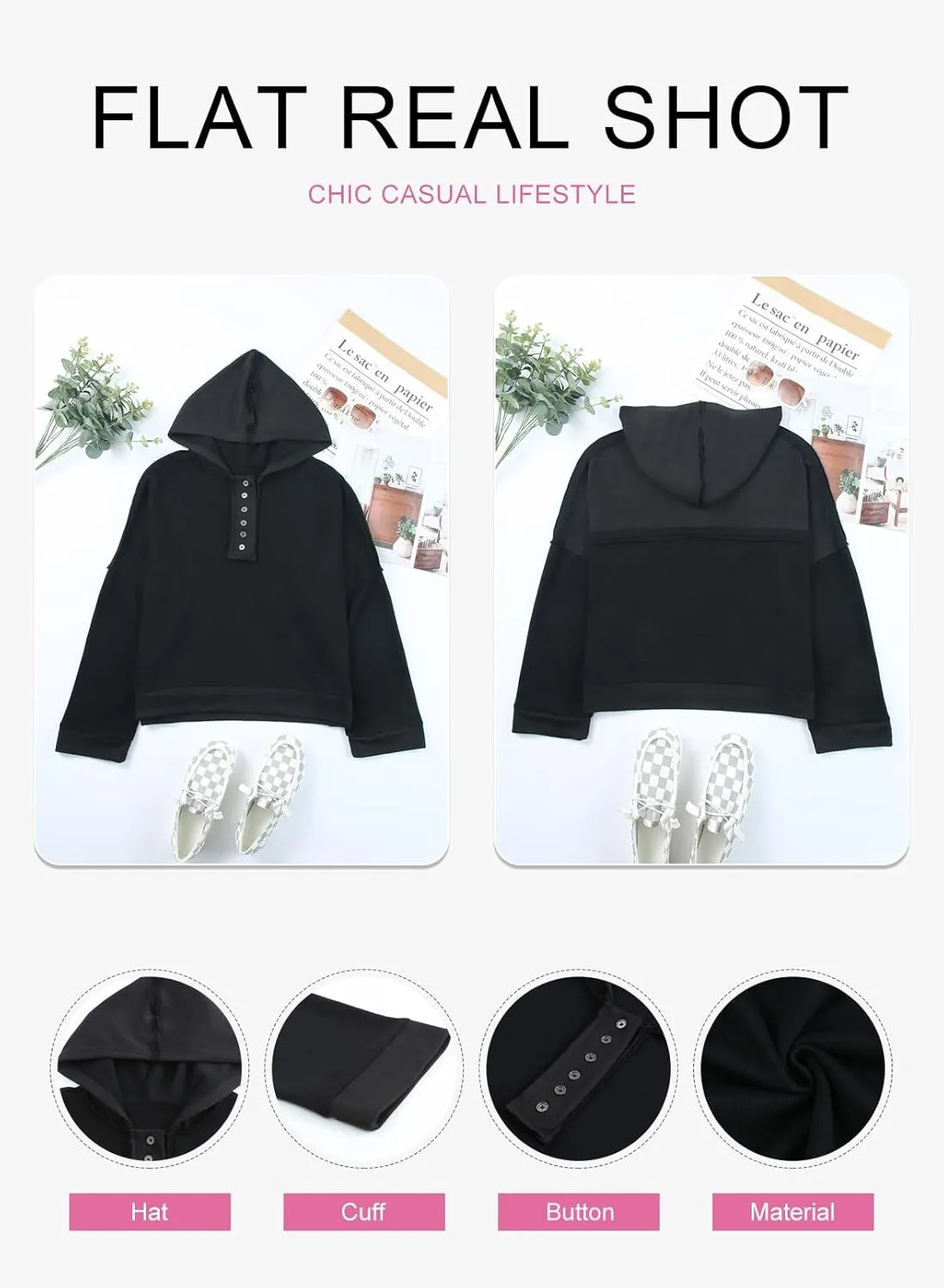Dokotoo Hoodies for Women 2024 Fashion Fall V Neck Button Down Long Sleeve Hooded Sweatshirts Tops