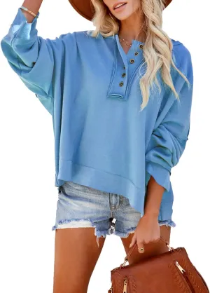 Dokotoo Hoodies for Women 2024 Fashion Fall V Neck Button Down Long Sleeve Hooded Sweatshirts Tops