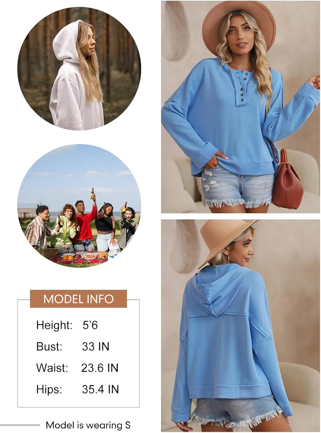 Dokotoo Hoodies for Women 2024 Fashion Fall V Neck Button Down Long Sleeve Hooded Sweatshirts Tops