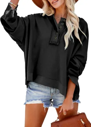 Dokotoo Hoodies for Women 2024 Fashion Fall V Neck Button Down Long Sleeve Hooded Sweatshirts Tops