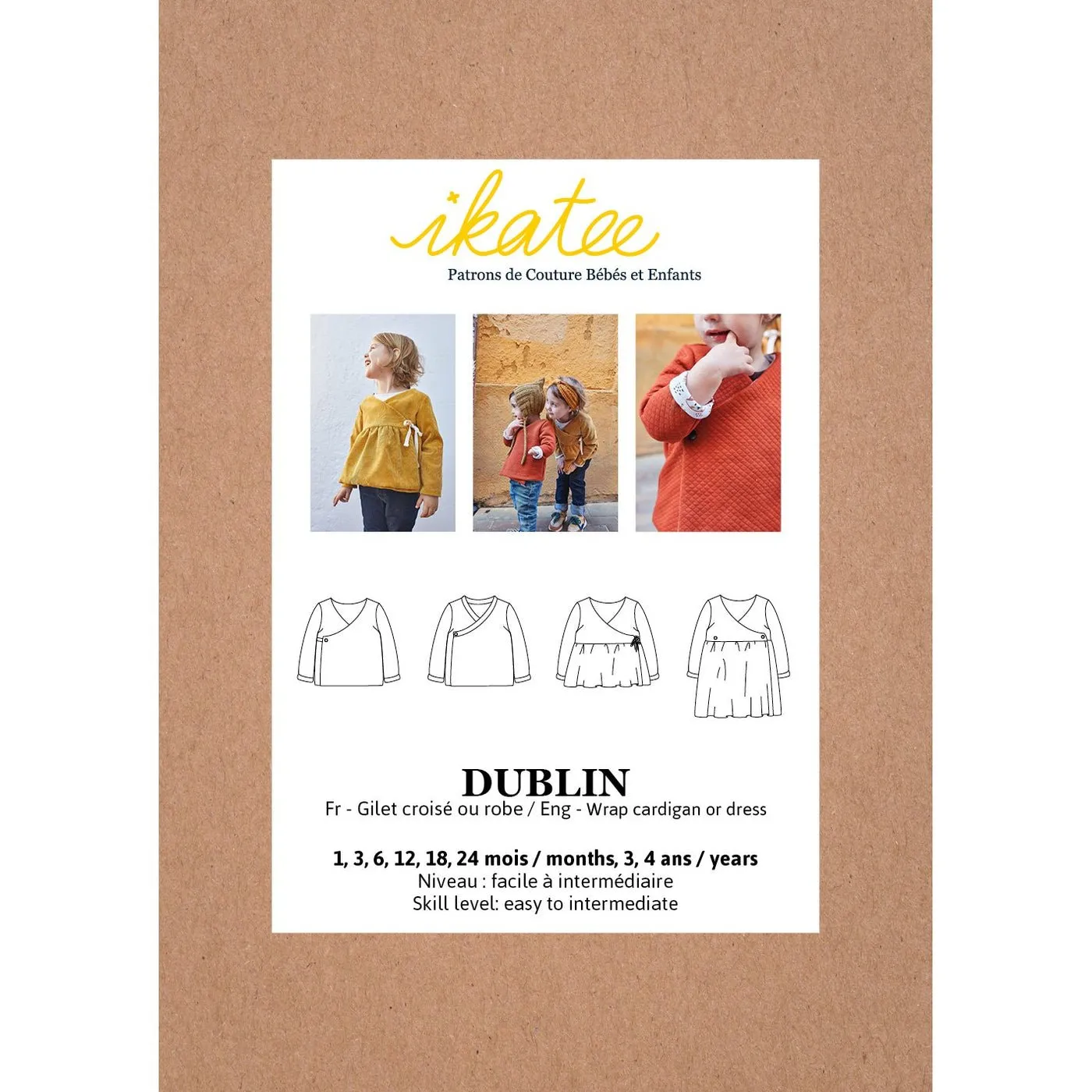 Dublin Cardigan or Dress Sewing Pattern - Baby 1M/4Y - Ikatee