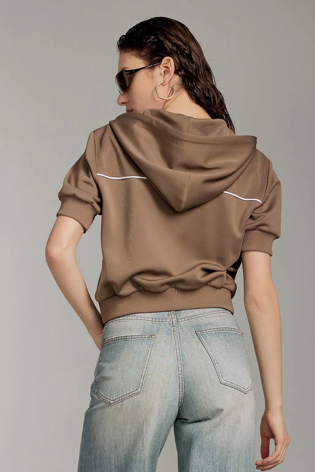 Hooded Double Zipper Cropped Sweatshirt