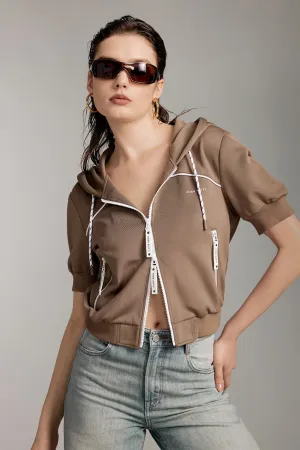 Hooded Double Zipper Cropped Sweatshirt