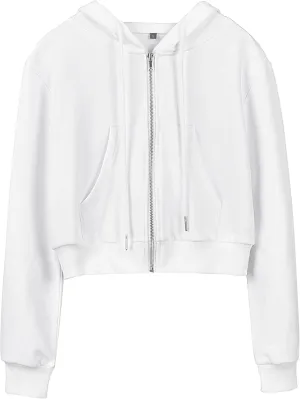 Hooever Womens Cute Workout Cropped Zip Up Drawstring Hoodie Sweatshirt Jacket