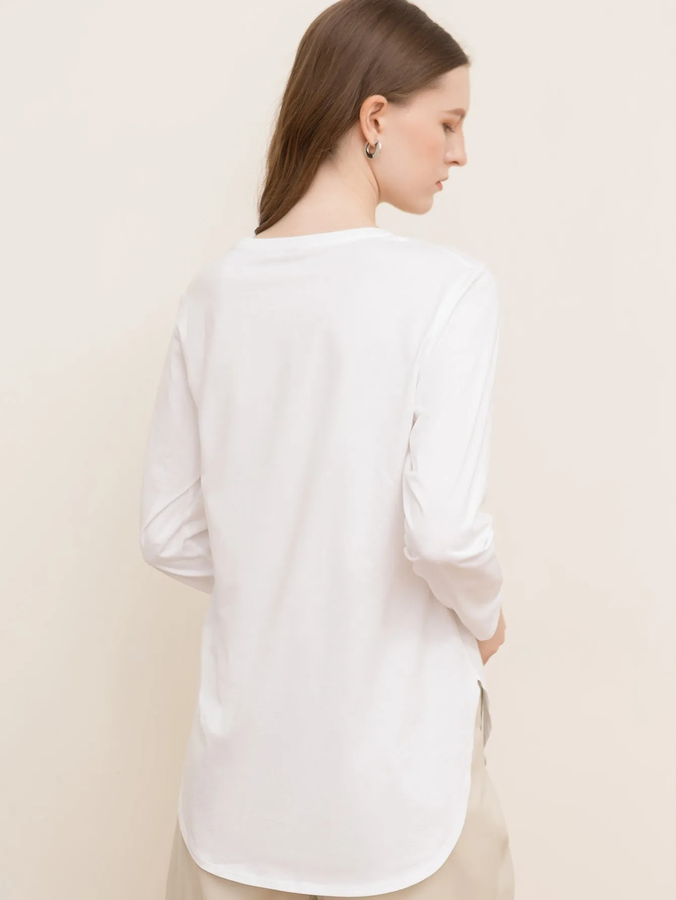 KittenAlarm - Pure Cotton Slit Round Neck Loose Long Sleeve T-Shirt Sweatshirt