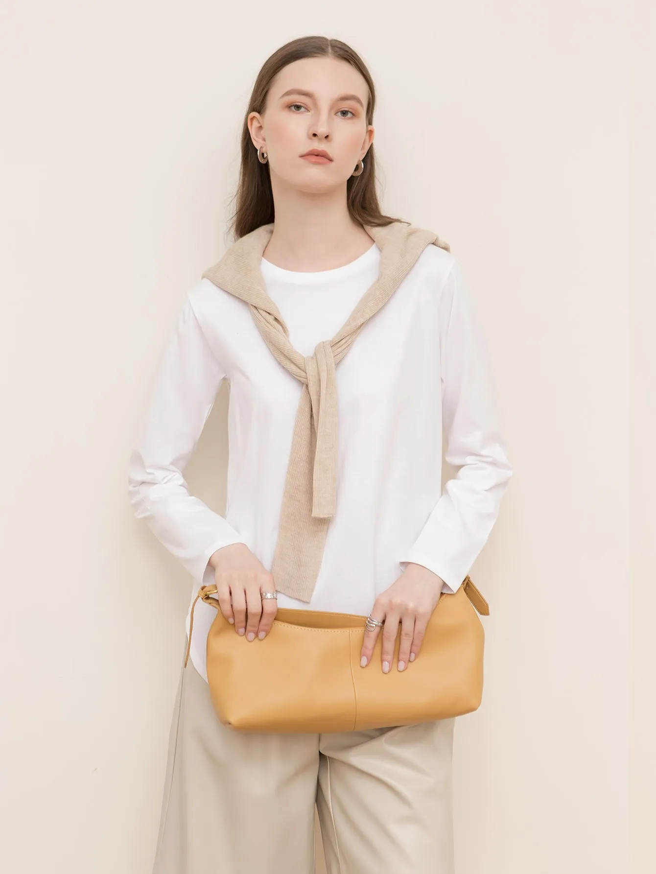 KittenAlarm - Pure Cotton Slit Round Neck Loose Long Sleeve T-Shirt Sweatshirt