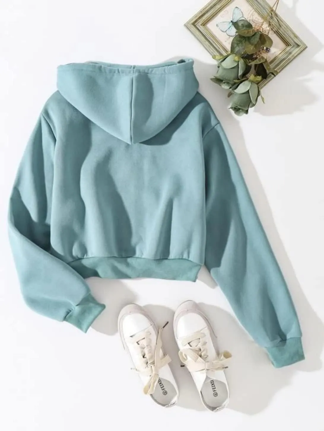 LOFAAC Women Fleece Full Zip Up Cropped Hoodie Sweatshirt 90s Long Sleeve Drawstring Hooded Crop Jacket Top with Pockets