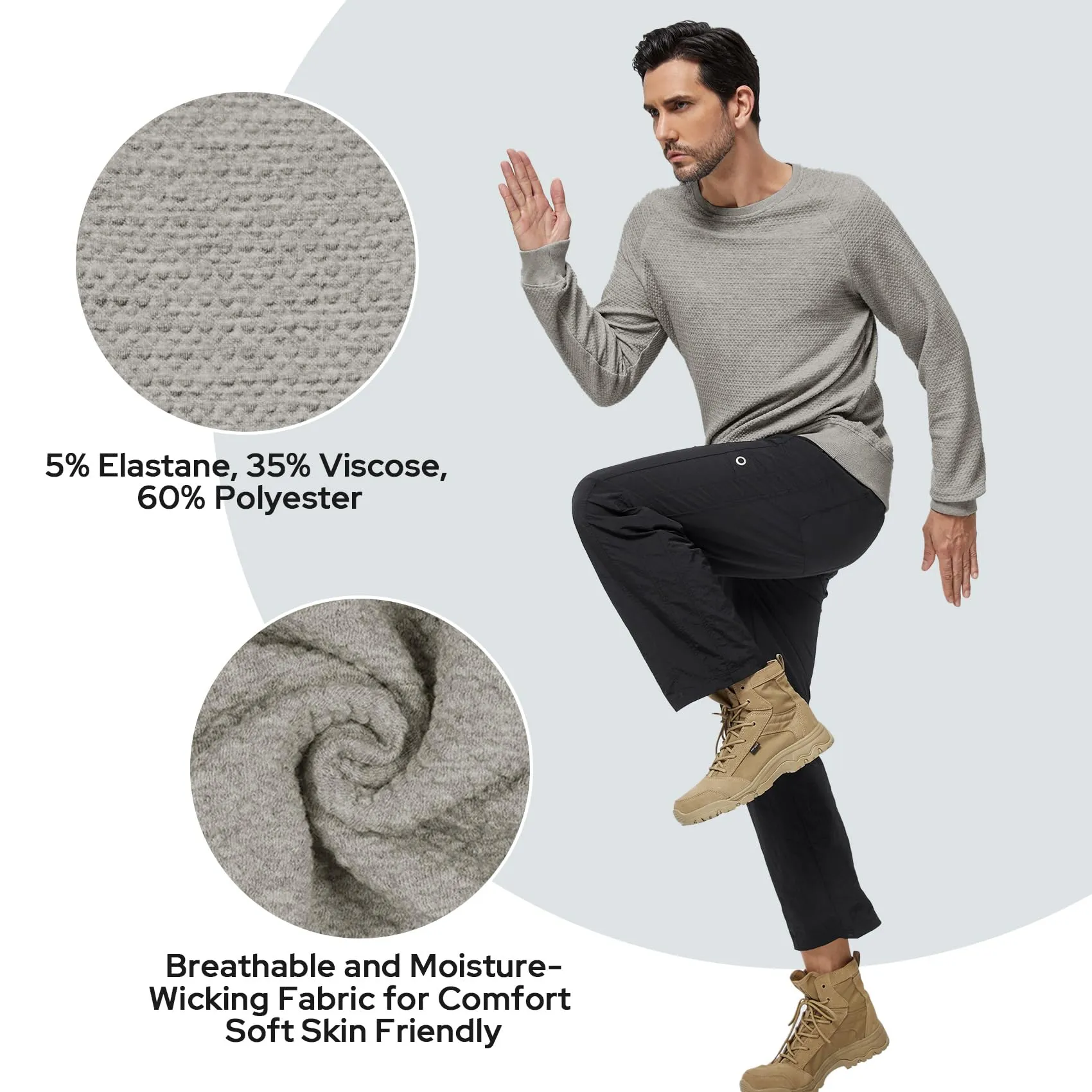 Men's Crewneck Sweatshirt Soild Texture Casual Knitted Pullover Sweater Soft Warm Lightweight Long Sleeve Shirt