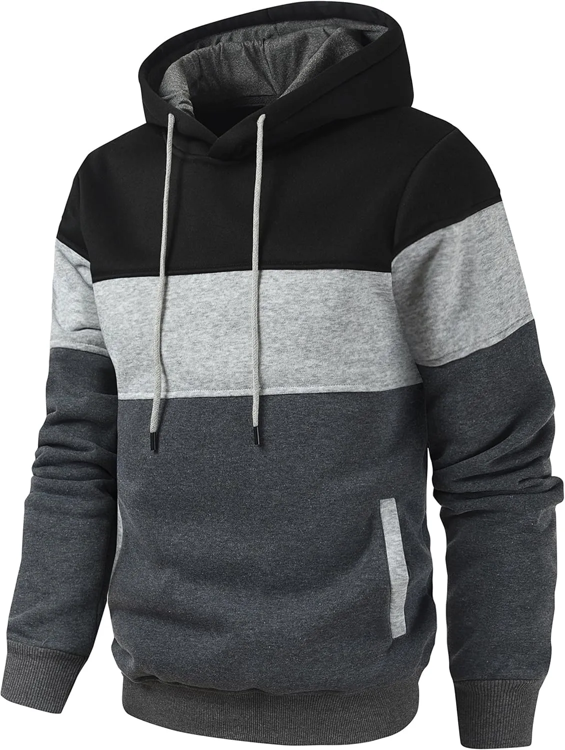 Men's Novelty Color Block Pullover Hoodie Casual Fleece Long Sleeve Hooded Sweatshirt