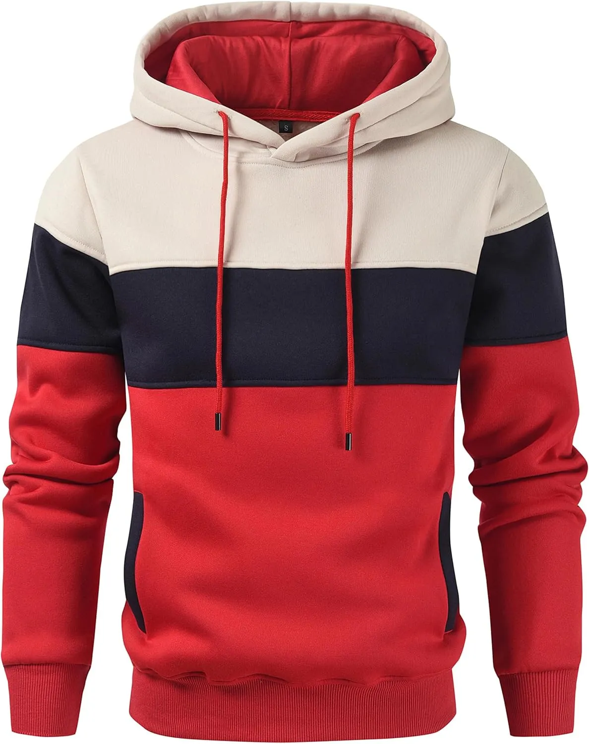 Men's Novelty Color Block Pullover Hoodie Casual Fleece Long Sleeve Hooded Sweatshirt
