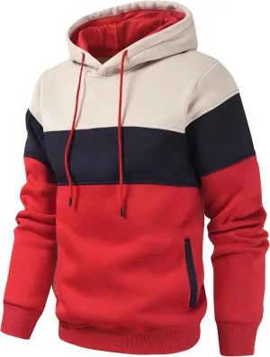Men's Novelty Color Block Pullover Hoodie Casual Fleece Long Sleeve Hooded Sweatshirt