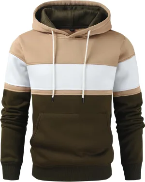 Men's Novelty Color Block Pullover Hoodie Casual Fleece Long Sleeve Hooded Sweatshirt