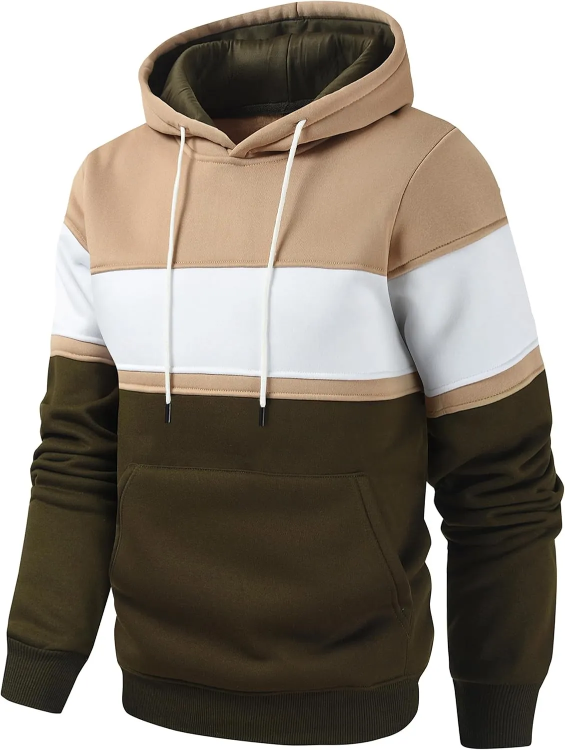 Men's Novelty Color Block Pullover Hoodie Casual Fleece Long Sleeve Hooded Sweatshirt