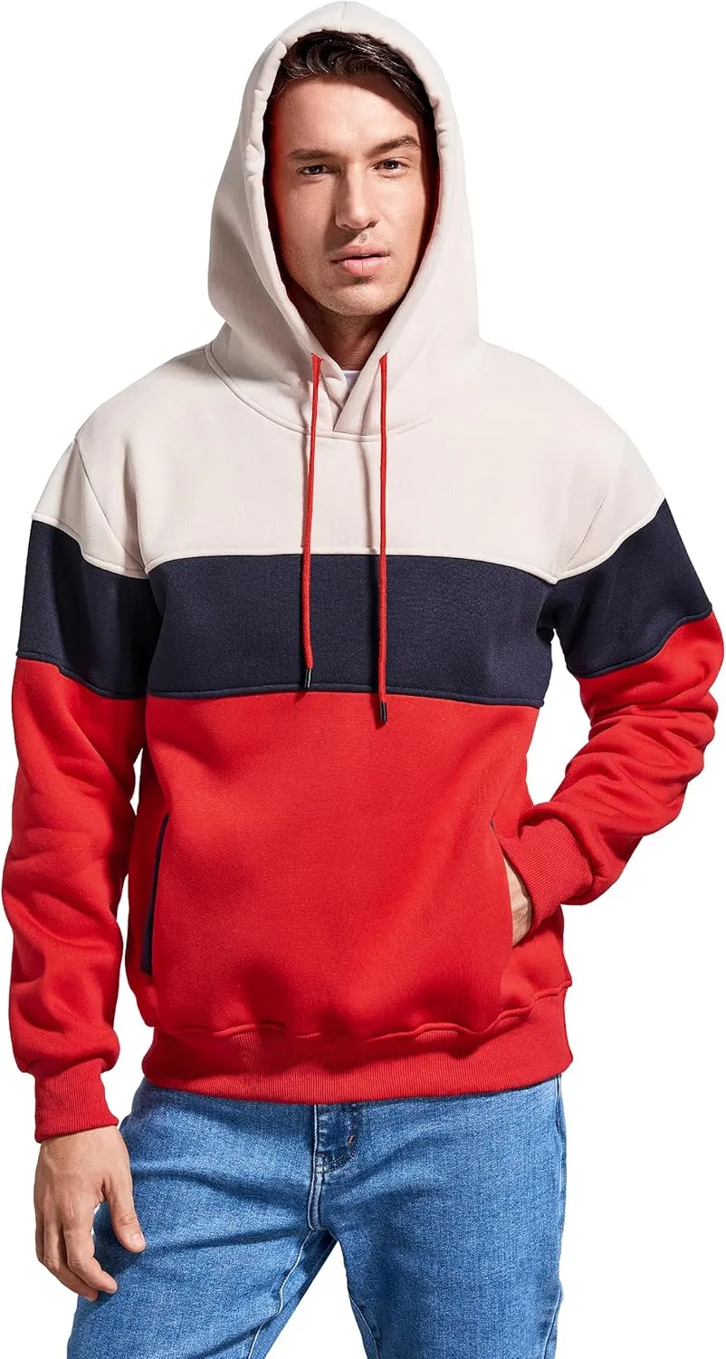 Men's Novelty Color Block Pullover Hoodie Casual Fleece Long Sleeve Hooded Sweatshirt