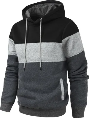 Men's Novelty Color Block Pullover Hoodie Casual Fleece Long Sleeve Hooded Sweatshirt