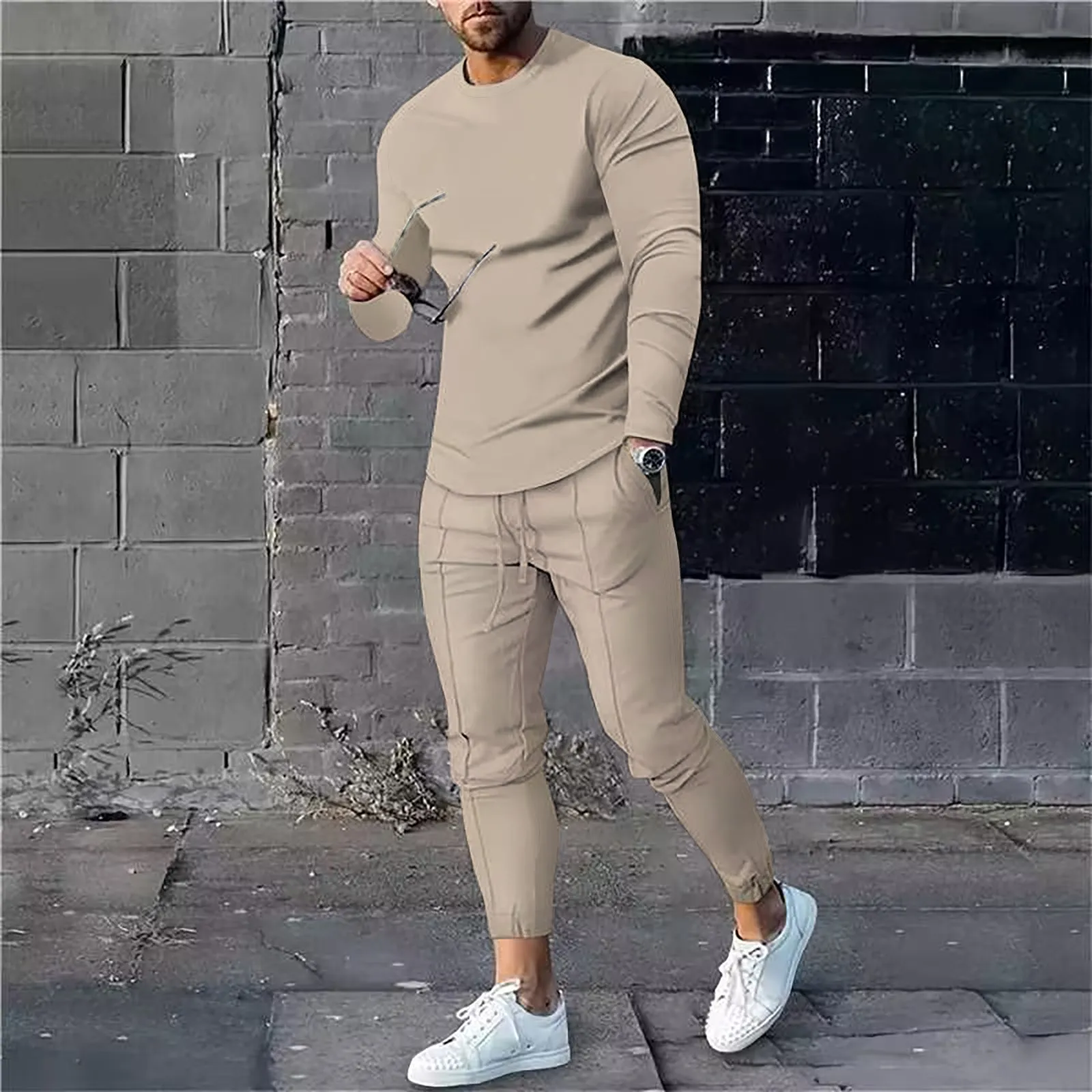 Mens Solid Color Apricot Tracksuit Sets
