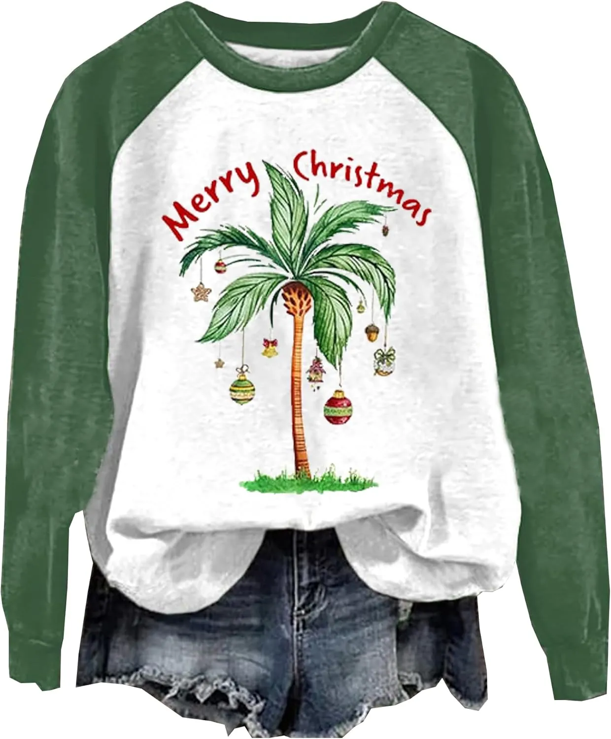 Merry Chrismas Plam Tree Sweatshirt Women Hawaii Beach Holiday Shirt Funny Chrismas Graphic Long Sleeve Pullover Tops