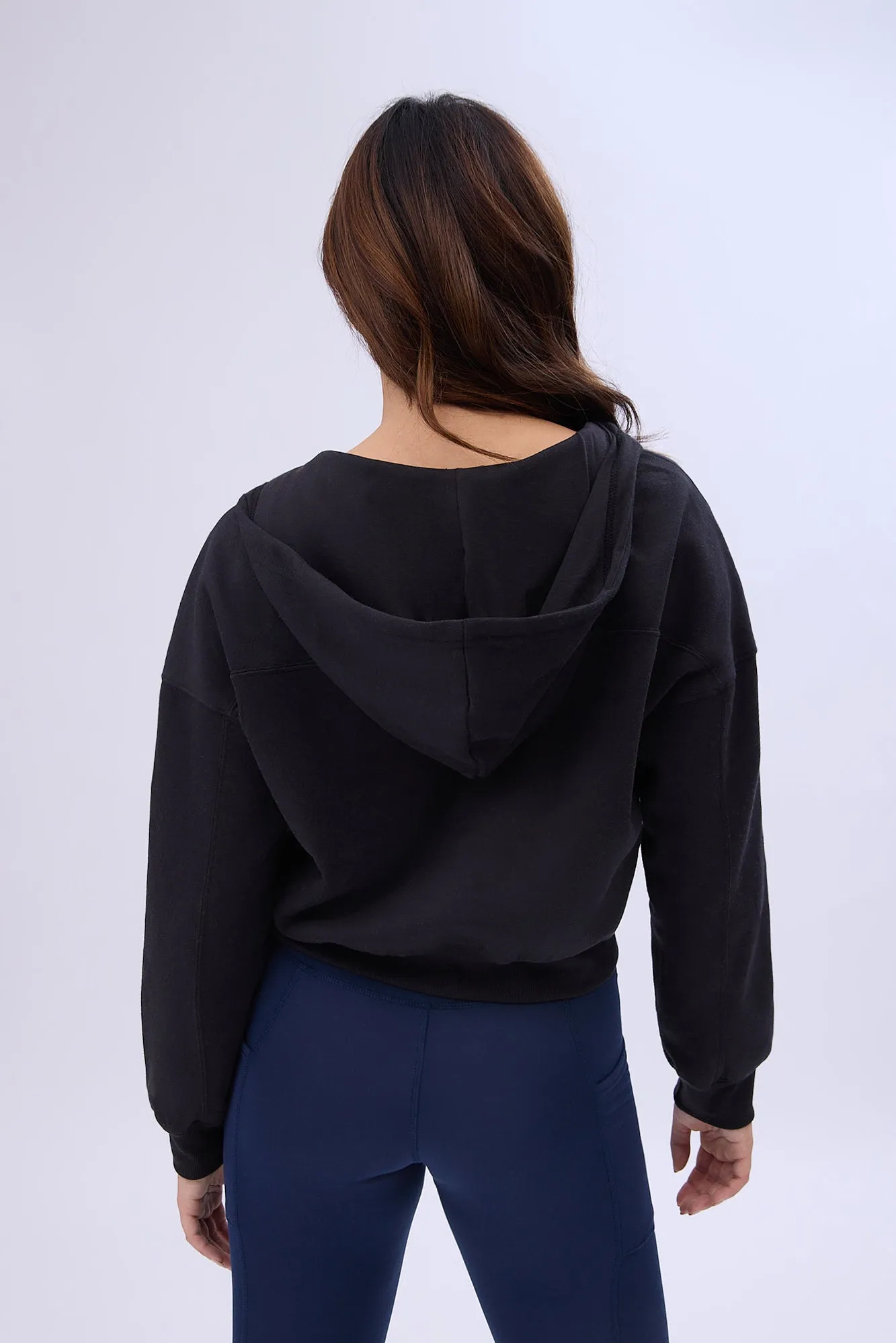 Mock Neck Half-Zip Hooded Sweatshirt
