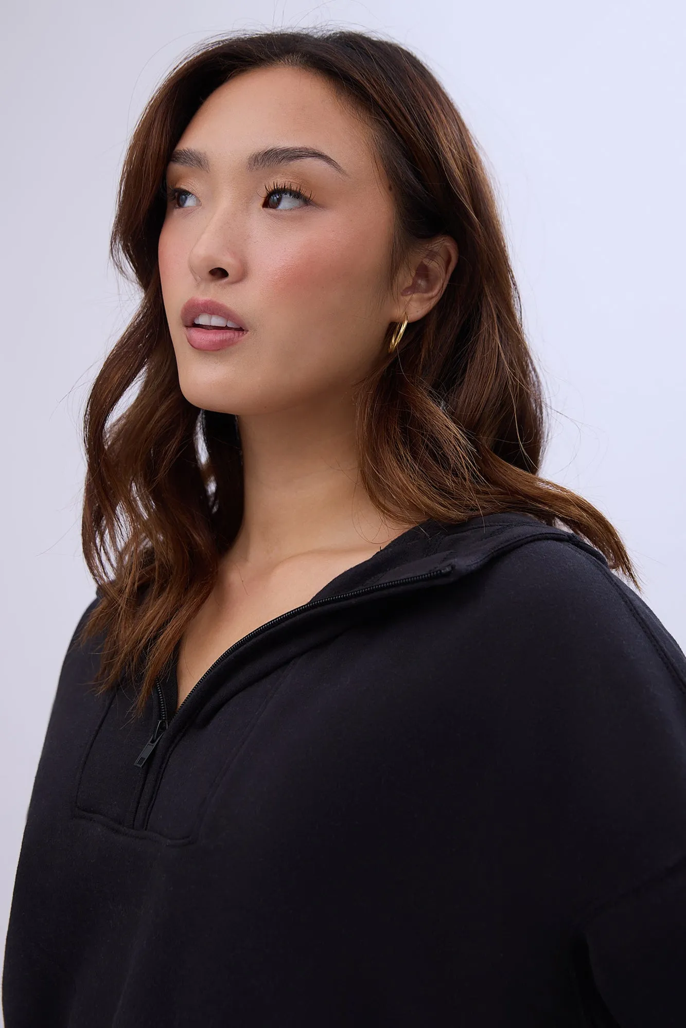 Mock Neck Half-Zip Hooded Sweatshirt