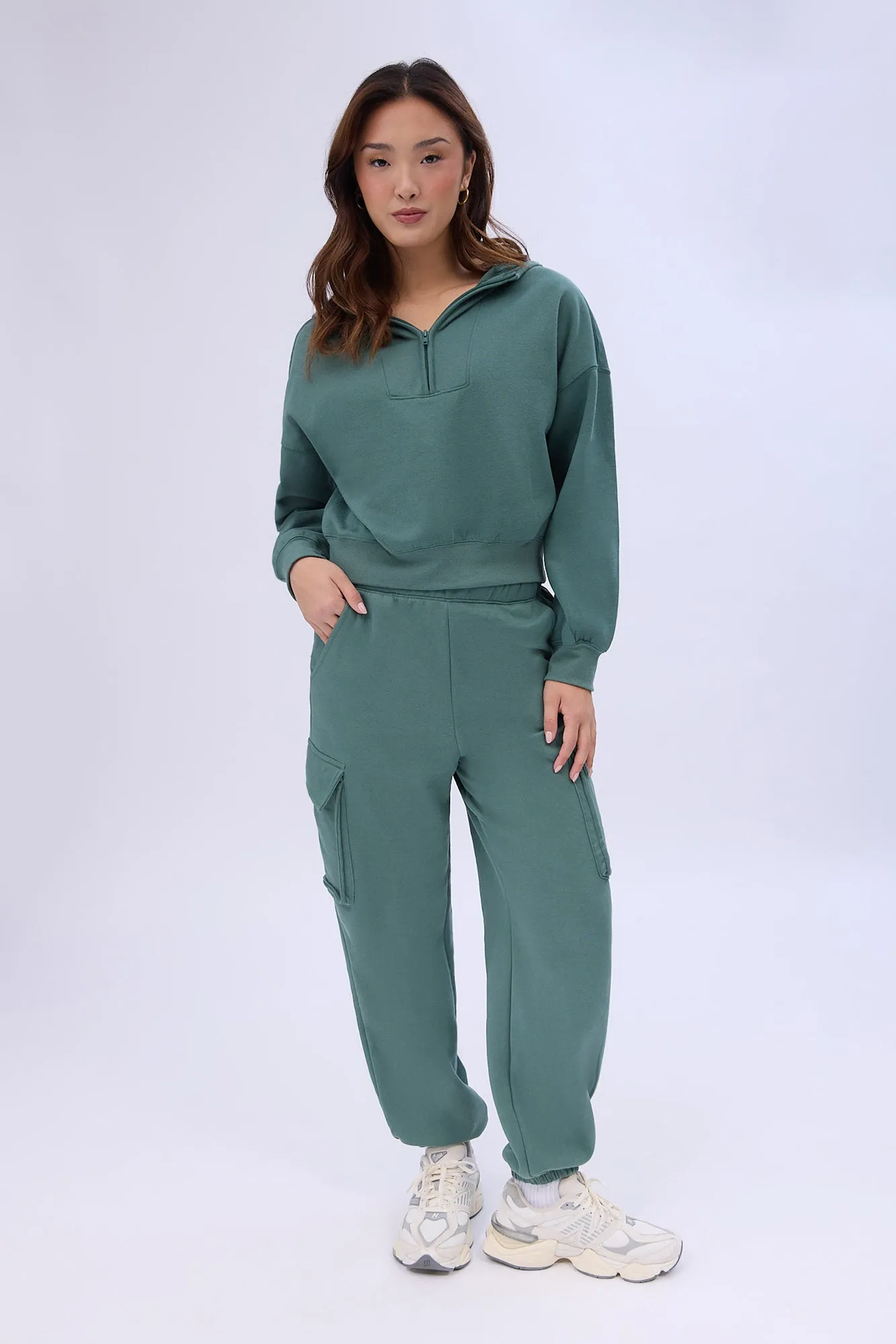 Mock Neck Half-Zip Hooded Sweatshirt