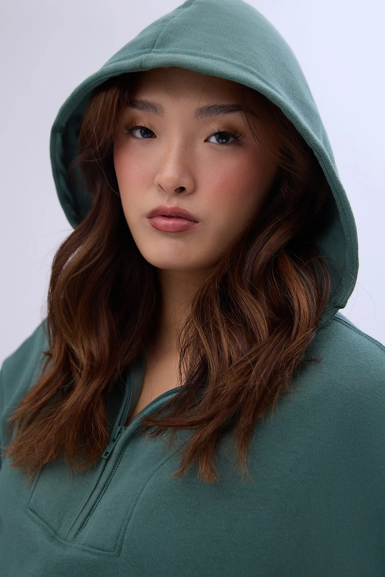Mock Neck Half-Zip Hooded Sweatshirt