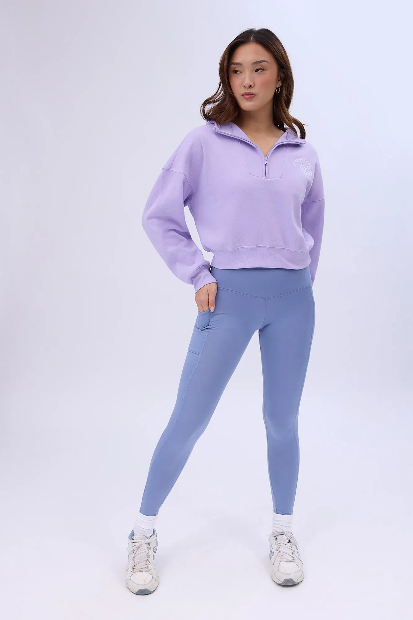 Mock Neck Half-Zip Hooded Sweatshirt