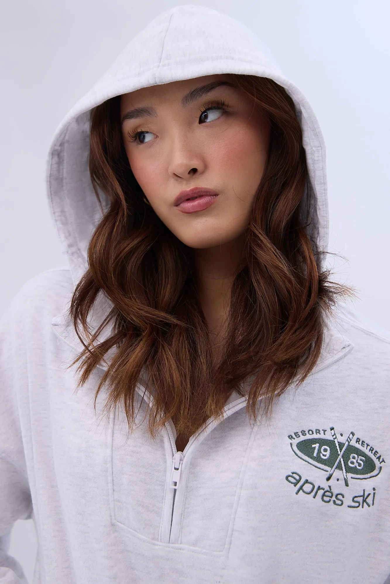 Mock Neck Half-Zip Hooded Sweatshirt