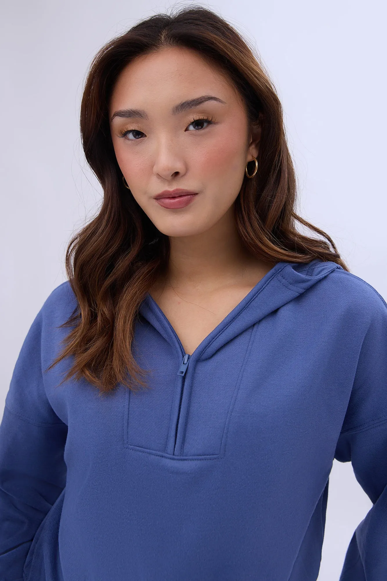 Mock Neck Half-Zip Hooded Sweatshirt