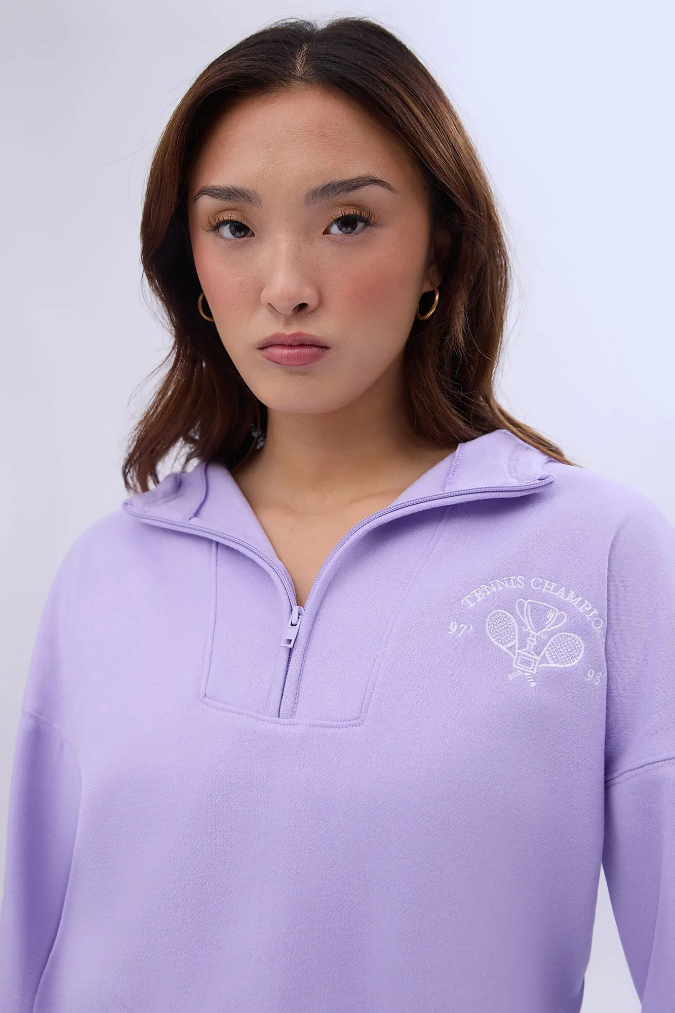 Mock Neck Half-Zip Hooded Sweatshirt