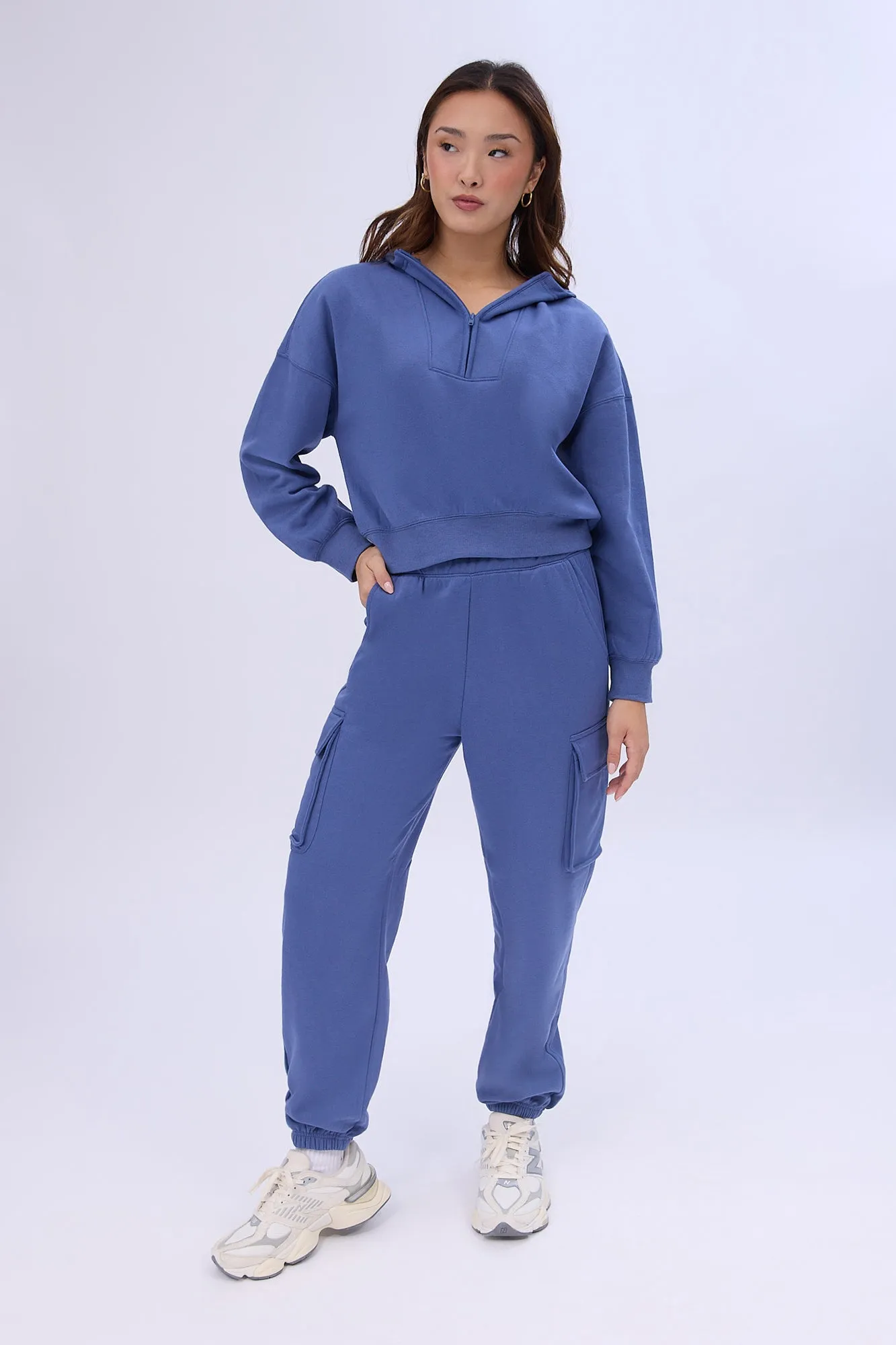 Mock Neck Half-Zip Hooded Sweatshirt