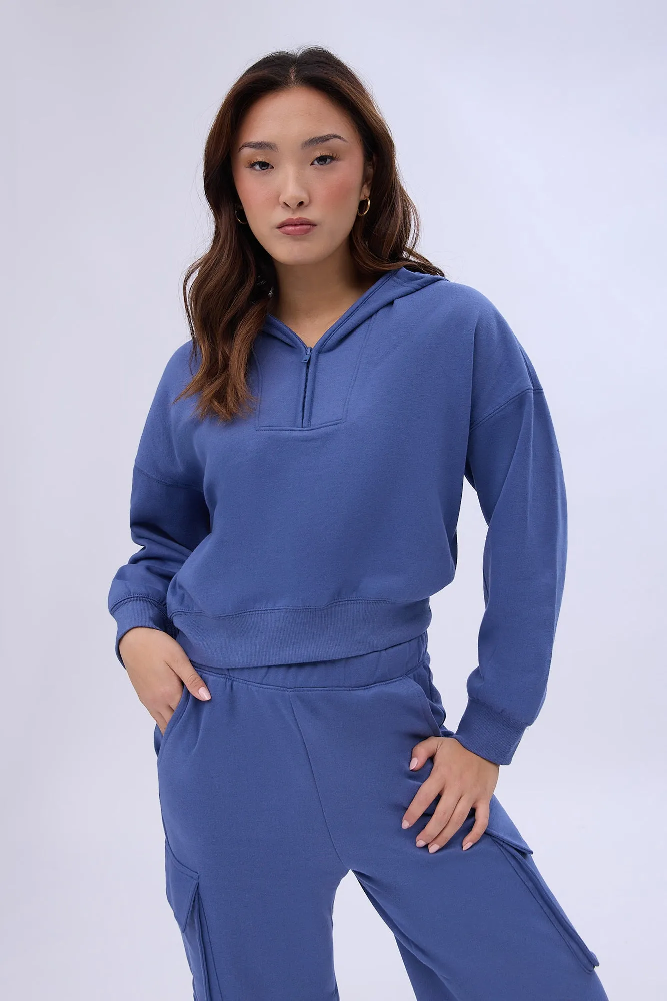 Mock Neck Half-Zip Hooded Sweatshirt