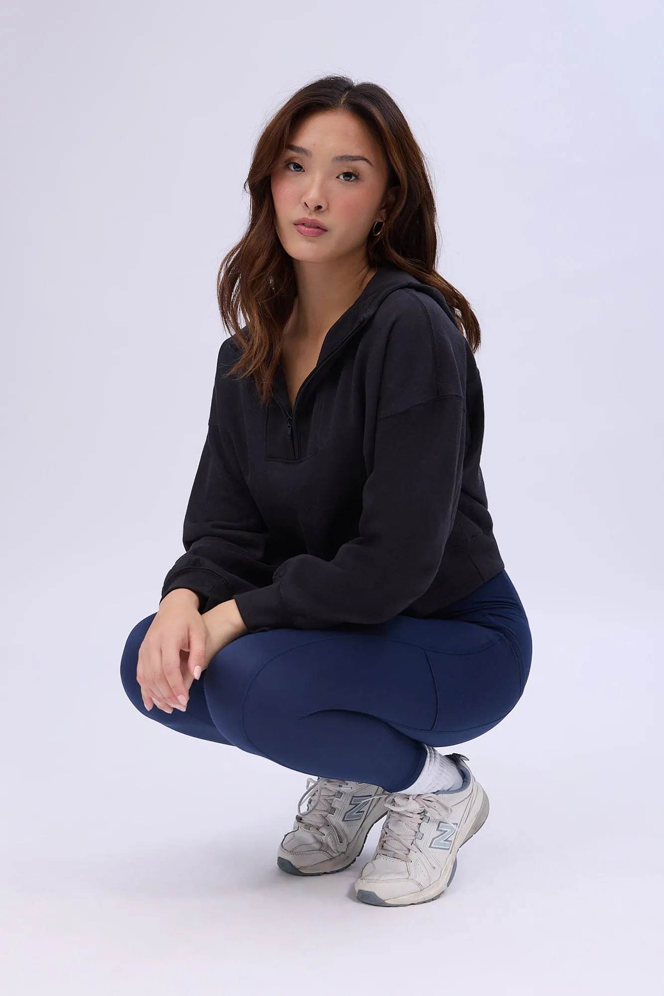 Mock Neck Half-Zip Hooded Sweatshirt