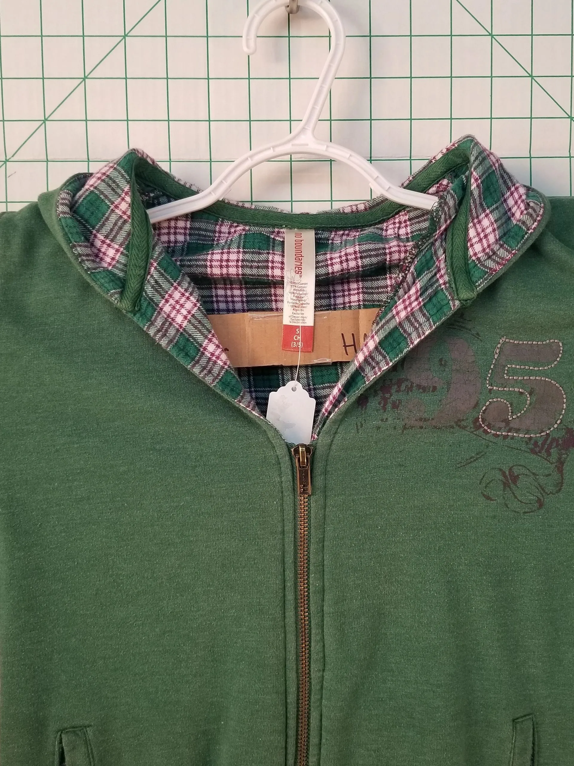 No Boundaries Green Zip-up Hoodie Sm