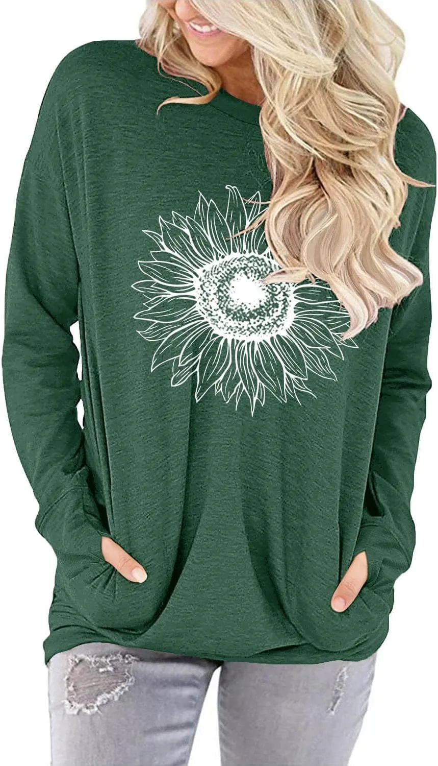 ONLYSHE Womens Crewneck Sweatshirt Casual Loose Fitting Tops Long Sleeve T Shirt