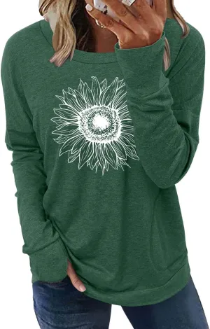 ONLYSHE Womens Crewneck Sweatshirt Casual Loose Fitting Tops Long Sleeve T Shirt